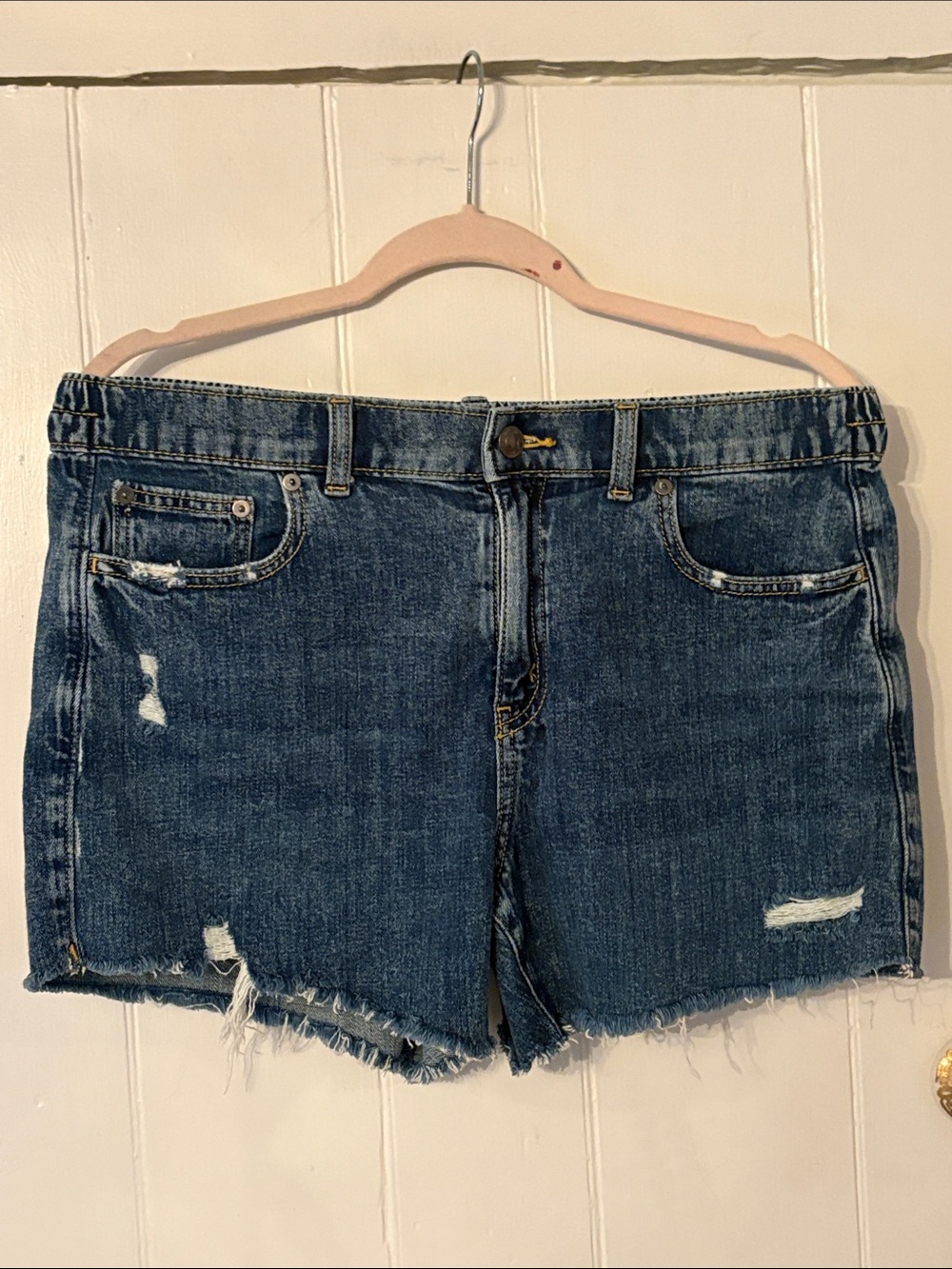 Aerie Classic Distressed Denim Shorts - Dark Blue - medium